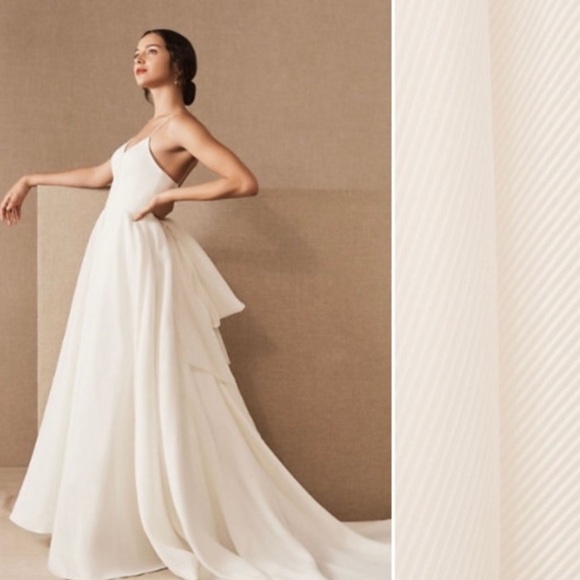 NWT BHLDN Jenny Yoo Piper Fit Flare Ribbed Wedding Dress with Train L375 - Picture 5 of 13